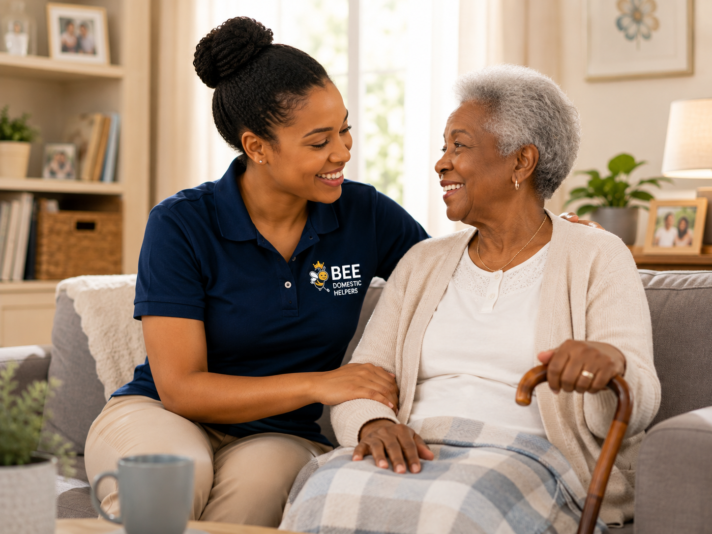 Caregiver assisting an elderly woman